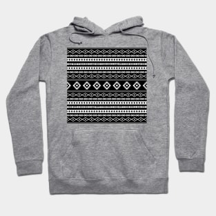 Aztec White on Black Mixed Motifs Pattern Hoodie